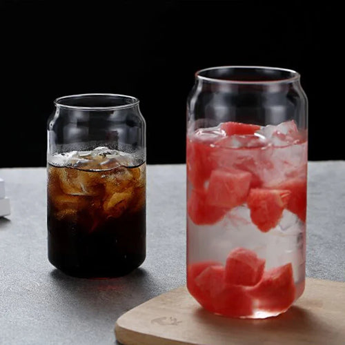 Verre canette borosilicate avec couvercle bambou et paille