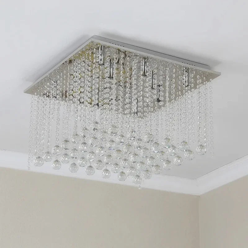 Lustre en cristal carré encastré pour salon de luxe lustres en cristal suspension LED lumière décoration de la maison lampe de ciel - vue 6 sur 6