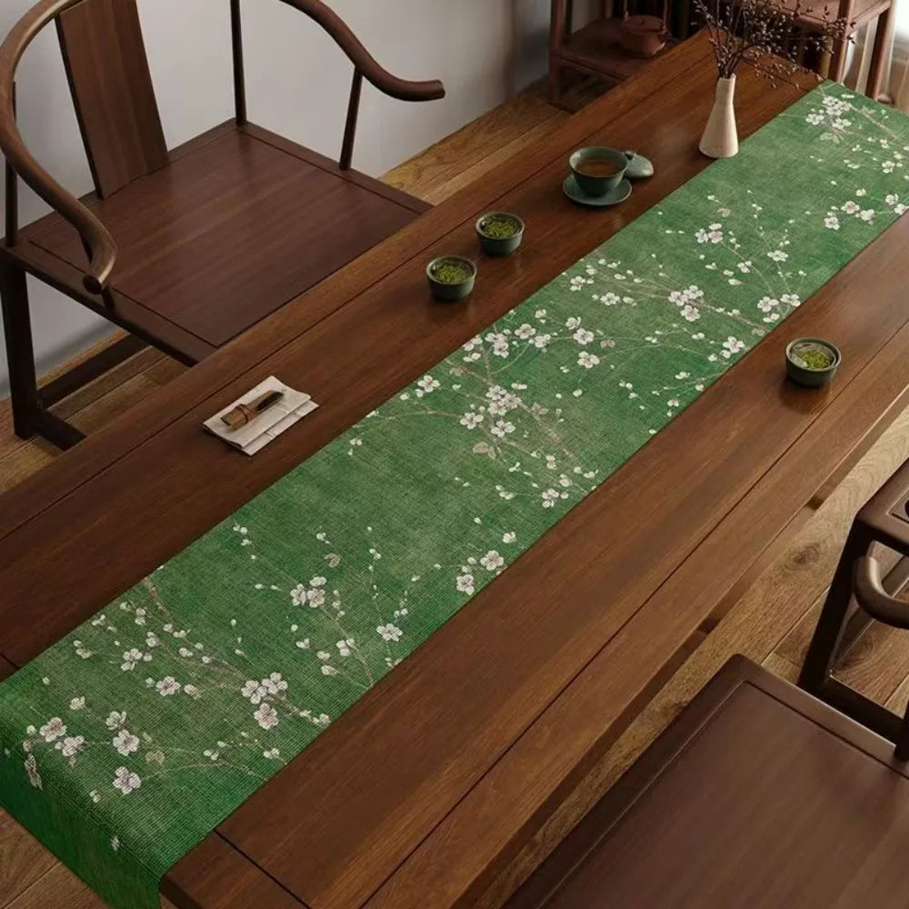 Nappe style chinois bambou et oiseaux encre decoratif