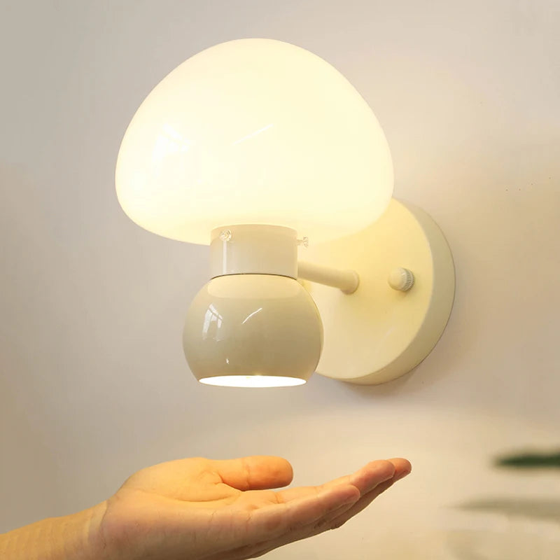 Applique murale champignon haut bas chevet salon chambre enfant déco maison verre blanc laiteux