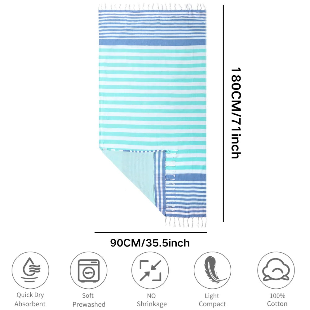 serviette de plage turque coton rayée pompons légère - vue 3 sur 7