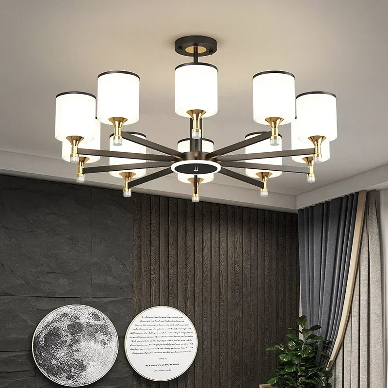 suspension moderne en verre doré et noir pour intérieur élégant - vue 4 sur 17