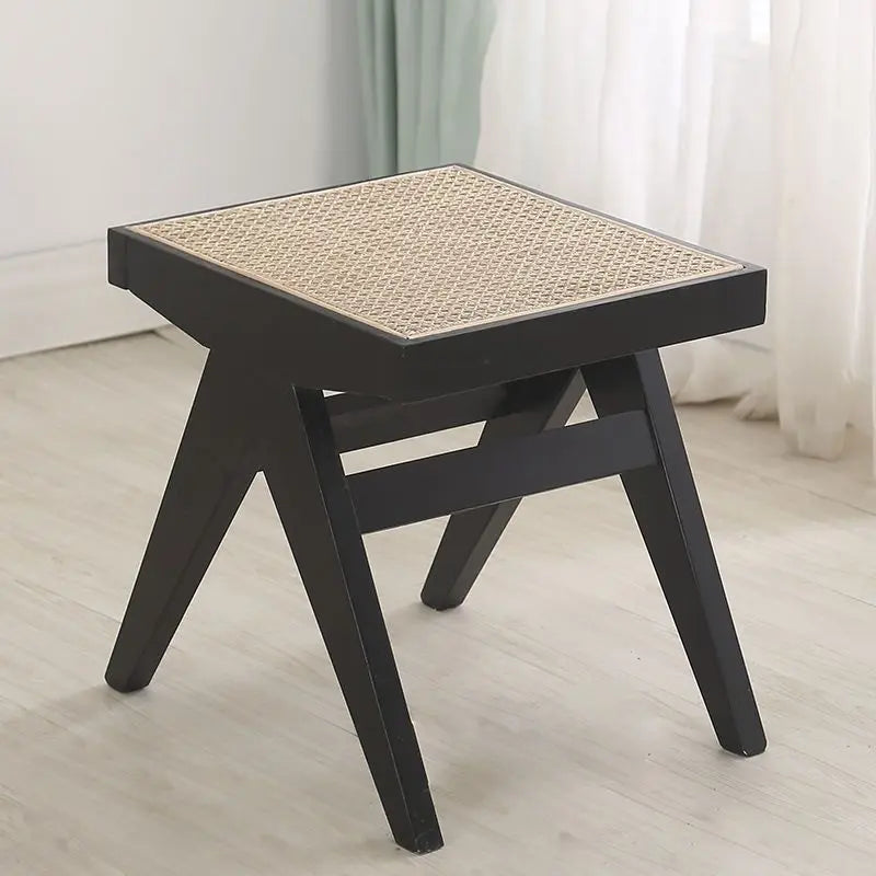 tabouret en rotin véritable style nordique pour changer de chaussures - vue 7 sur 14