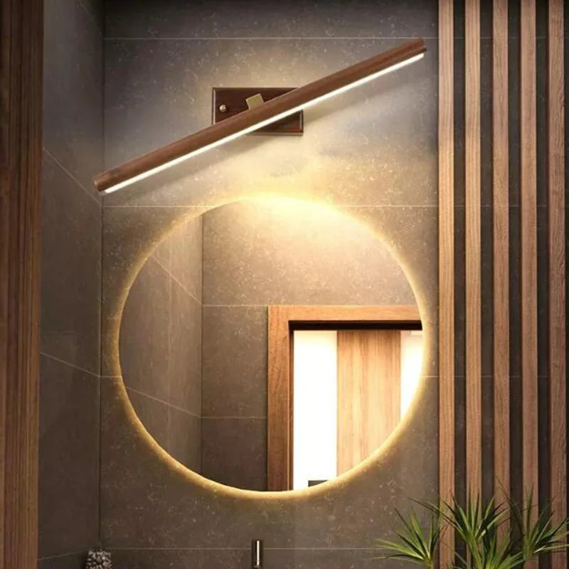 Nordique 40cm bois miroir avant lampe LED intérieur applique murale pour armoire salle de bain chevet lecture maison intérieur décor applique murale 6pa - vue 3 sur 7