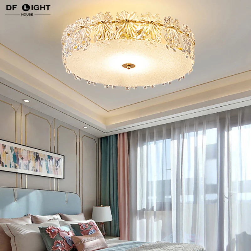 Plafonnier en cristal moderne chambre plafonnier cuisine lustre en cristal salle à manger luminaire en verre doré - vue 2 sur 9
