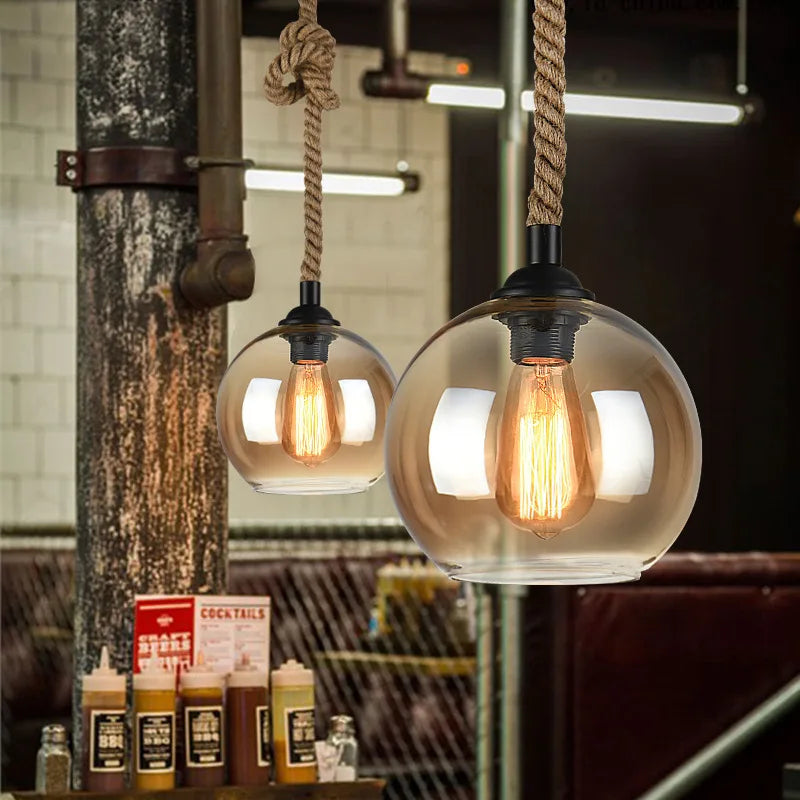 corde de chanvre avec boule de verre lumière led tissage à la main - vue 5 sur 11