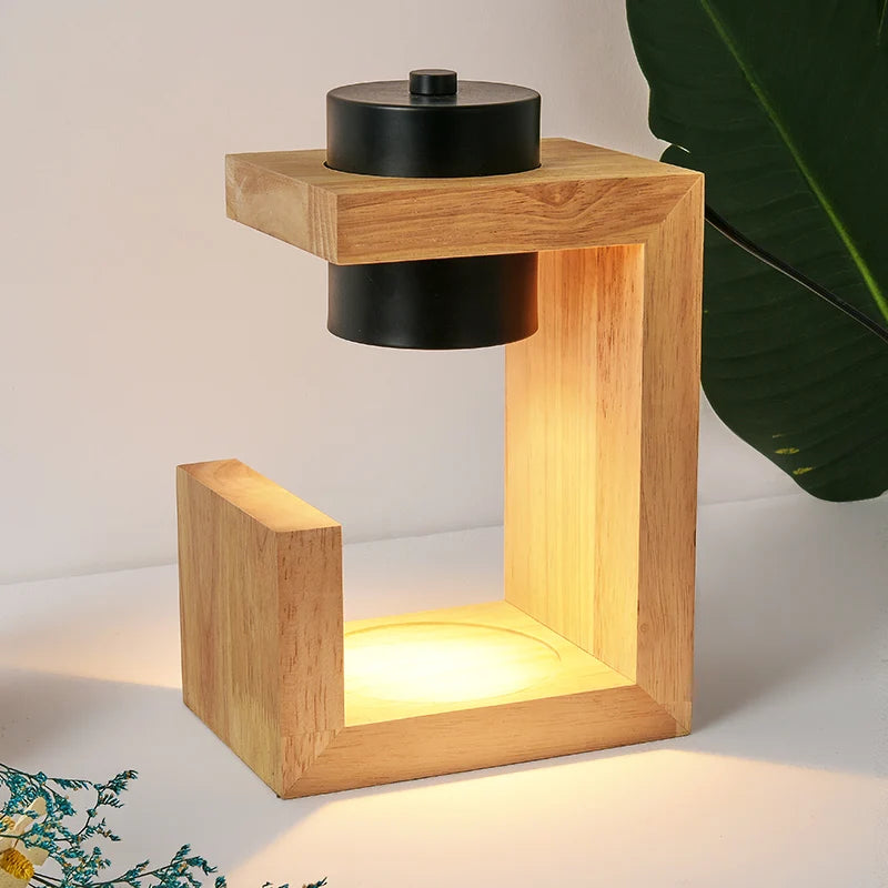 lampe chauffe-bougie aromathérapie bois nordique 110/230V éclairage intérieur - vue 5 sur 6