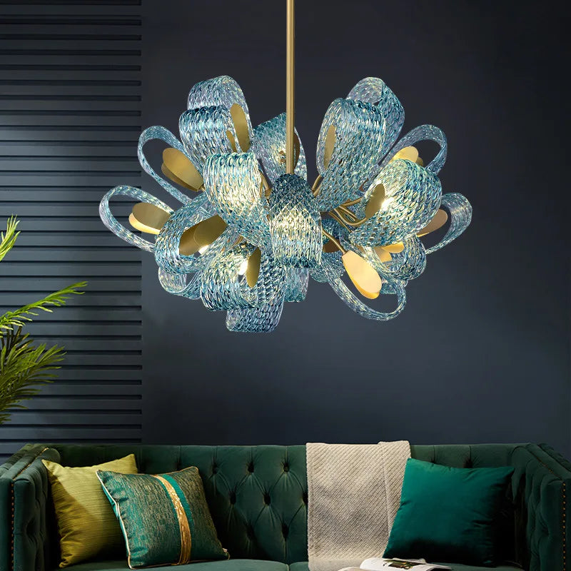 lustre de luxe moderne 2022 en laiton verre pour décoration maison - vue 4 sur 9