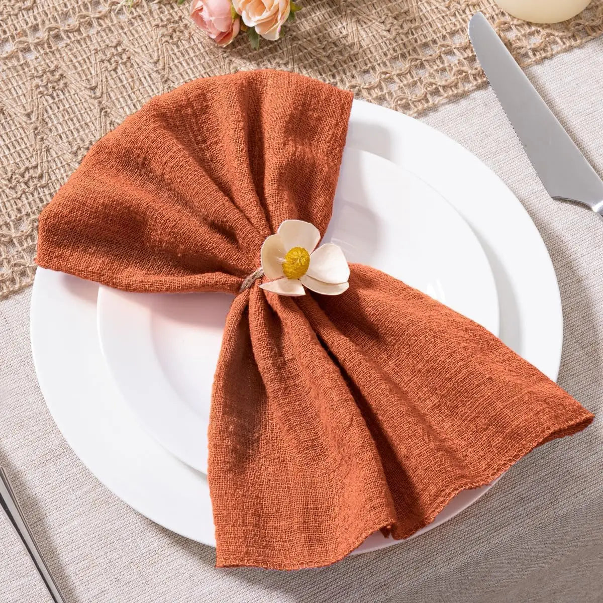 Serviette de table gaze coton style pastoral lot
