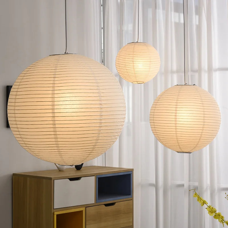 Nordique Wabi Sabi vent rond papier de riz suspension LED lumières salon salle à manger chambre Loft Restaurant Bar décor à la maison lustre - vue 3 sur 5