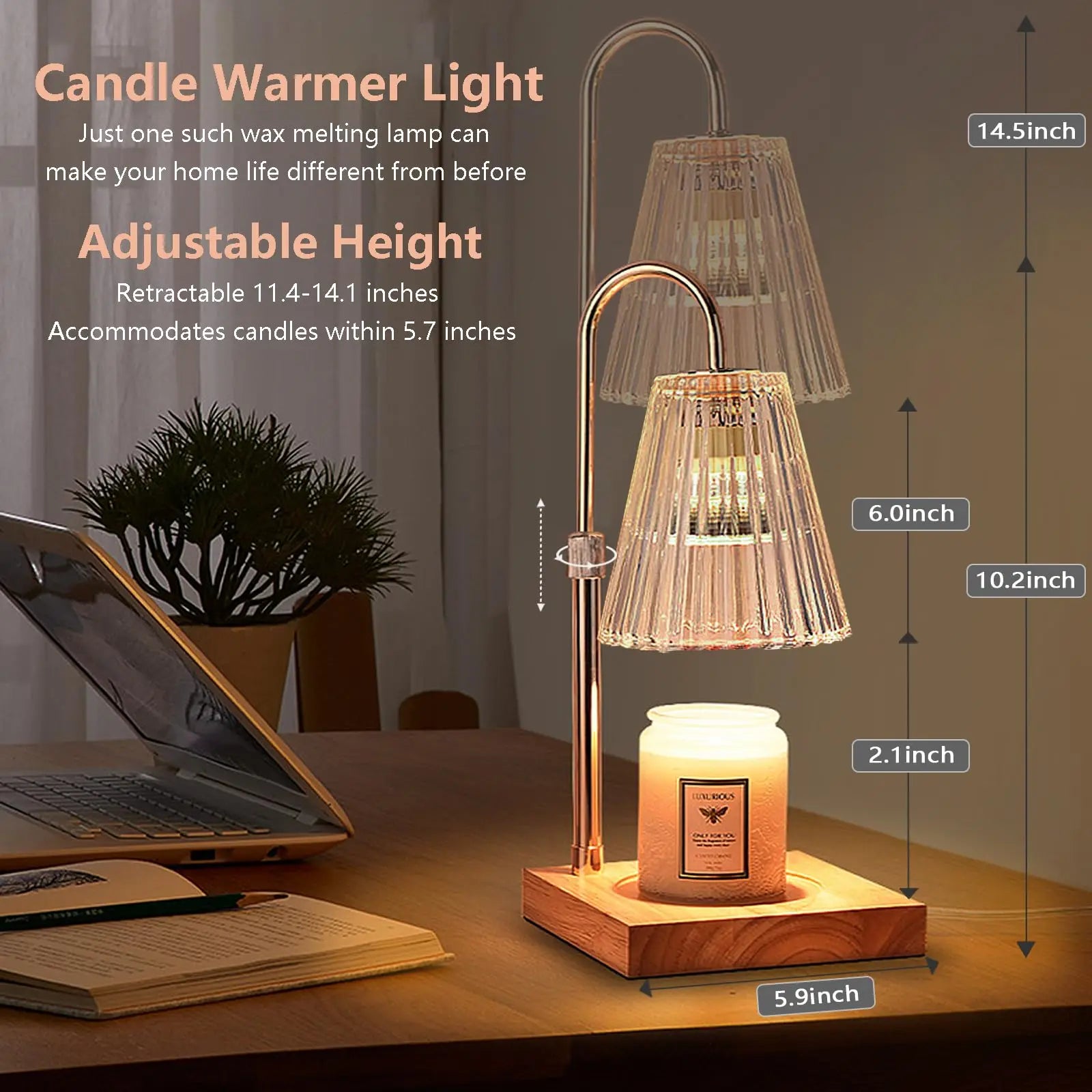 Lampe bureau chauffe-bougie minuterie intensité variable - vue 2 sur 6