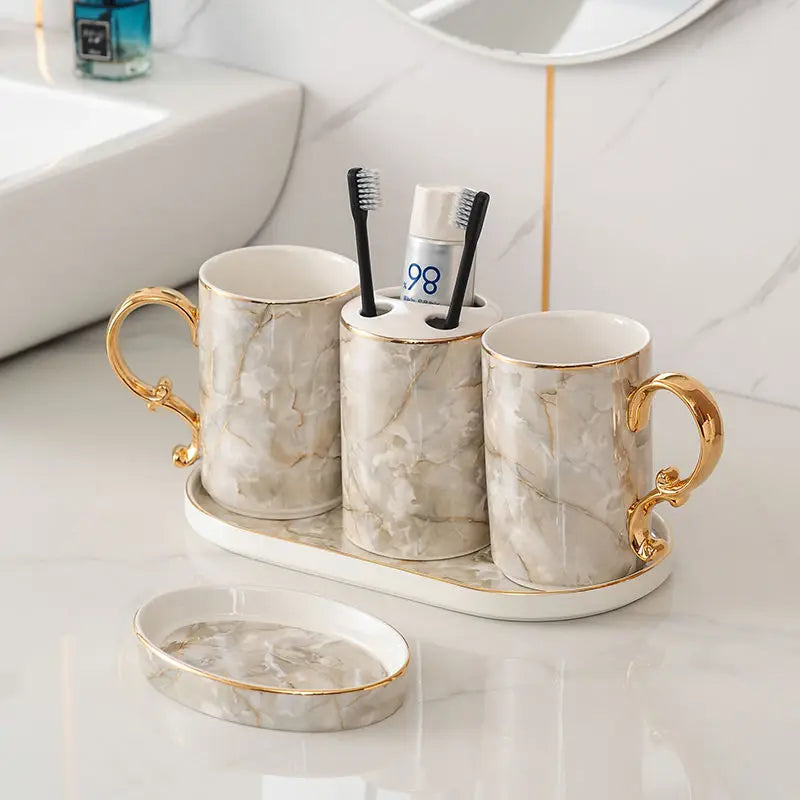 accessoires de salle de bain en céramique marbrée décorative et pratique - vue 15 sur 18