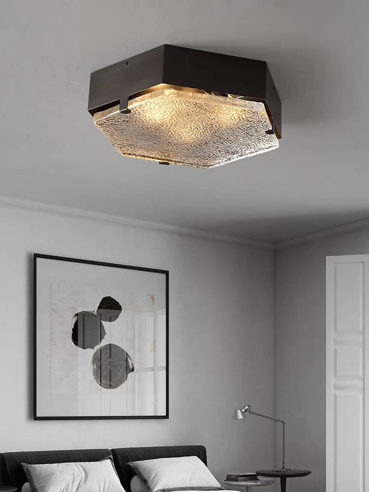 plafonnier en cuivre luxe design en verre ondulé pour intérieur moderne - vue 4 sur 7