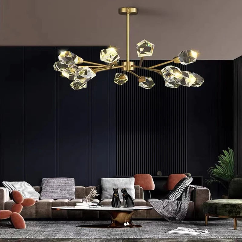 lampe lustre led laiton cristal or décor maison - vue 5 sur 18