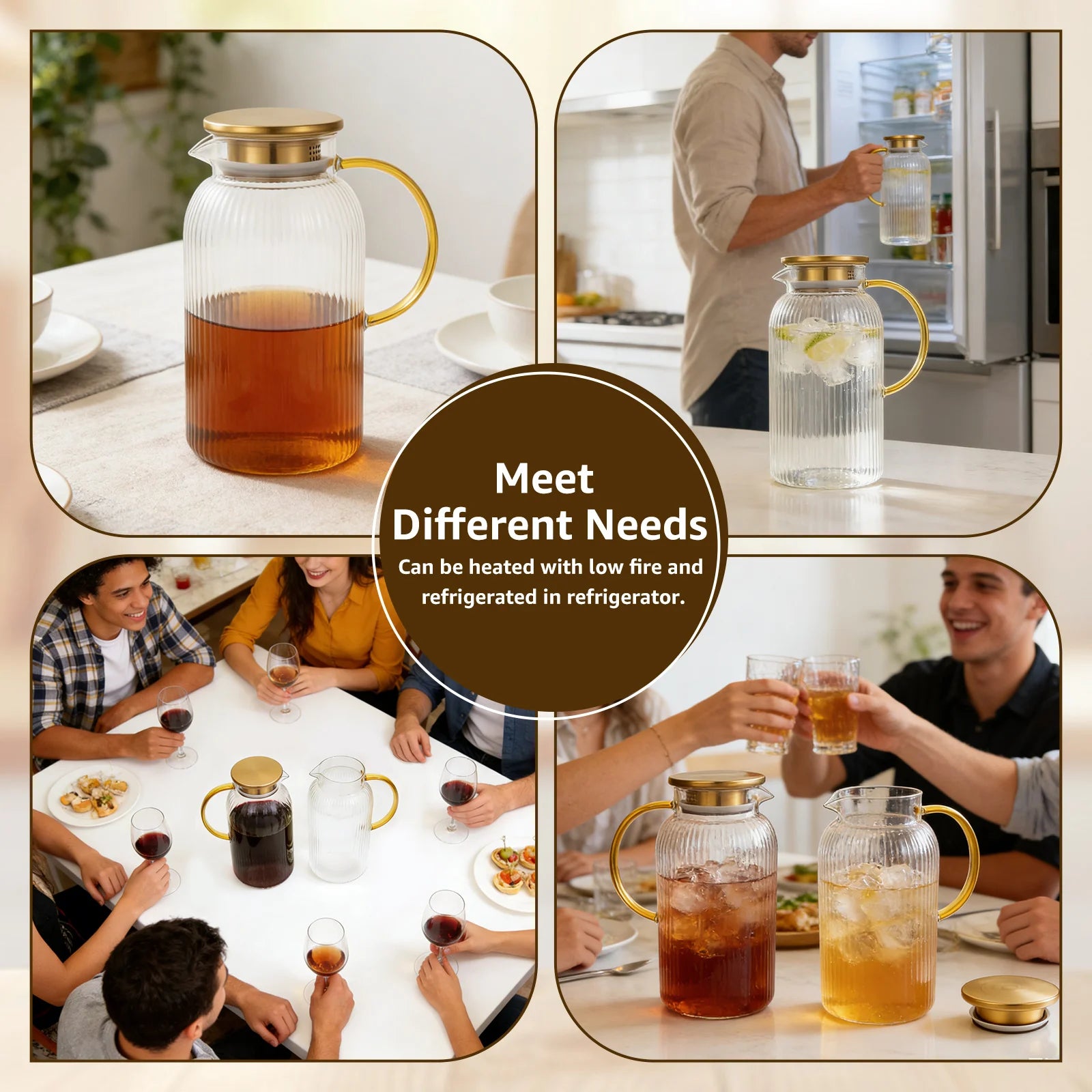 Carafe en verre avec couvercle pour boissons fraîches - vue 6 sur 7
