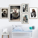 décoration murale humoristique animaux lisant le journal toilettes