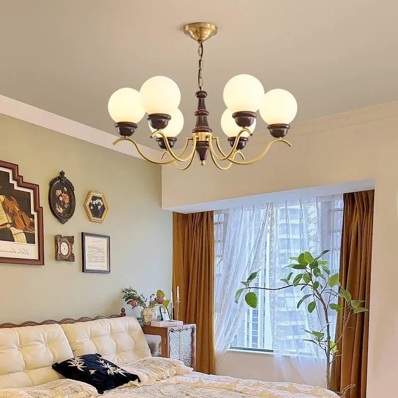 Lustre Luxe cuivre LED verre rond salon chambre décor intérieur salle à manger - vue 3 sur 12