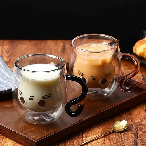Mug chat double paroi verre 250 ml mignon