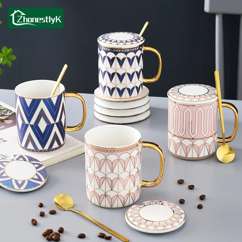 Tasse porcelaine style britannique couvercle cuillère bureau