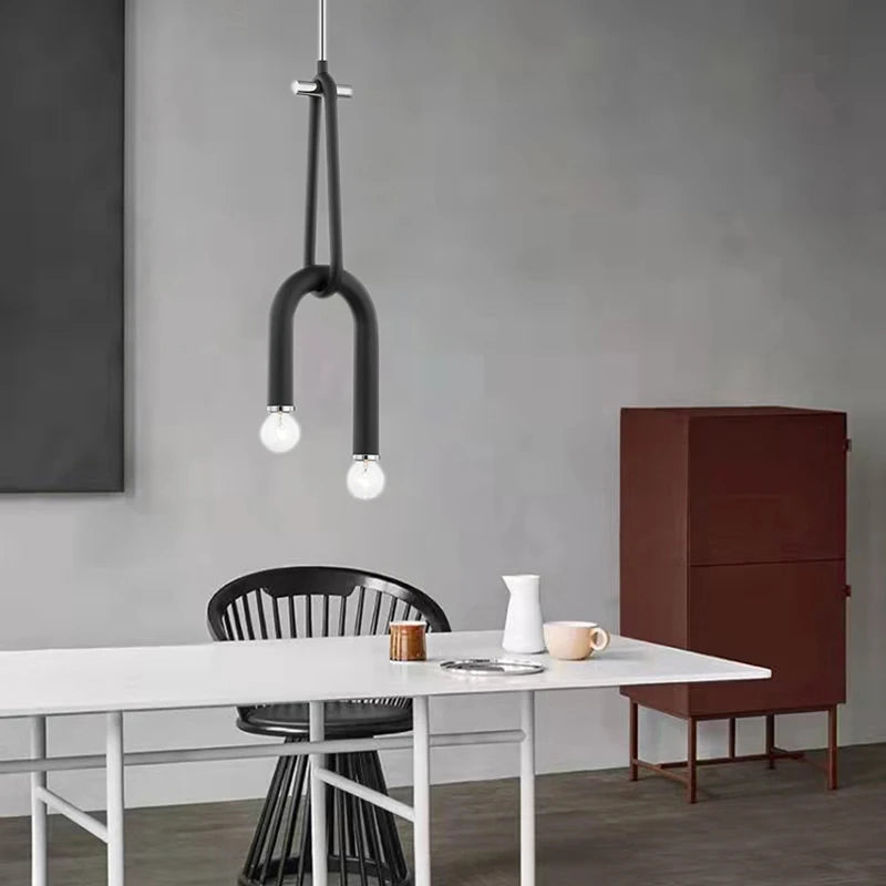 lustre créatif à 2 ampoules hauteur réglable en métal - vue 4 sur 8