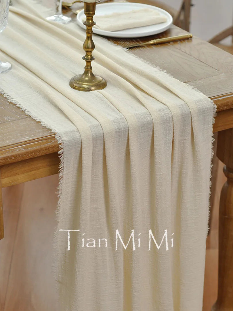 Chemin de table gaze coton rétro bohème mariage décoration - vue 2 sur 7