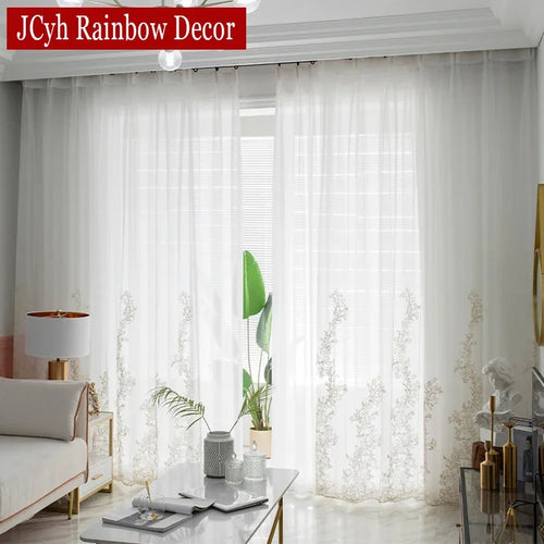 Voilage tulle brodé floral élégant pour salon chambre