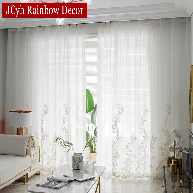 Voilage tulle brodé floral élégant pour salon chambre - vue 5 sur 7