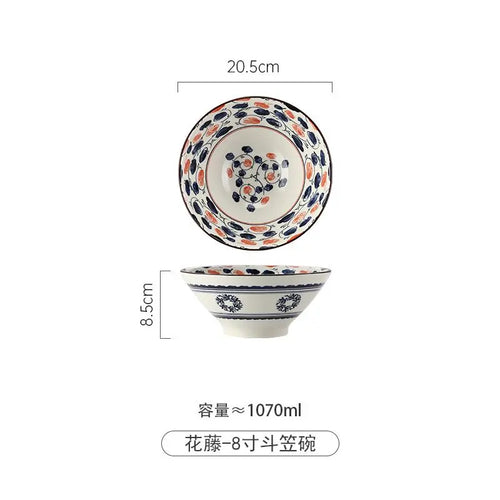 Bol à ramen japonais céramique motif floral 12l