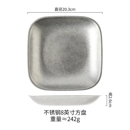 Assiettes plates inox style vintage nordique cuisine