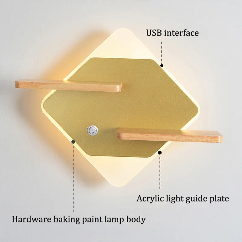 Applique murale led nordique avec étagère et chargeur usb