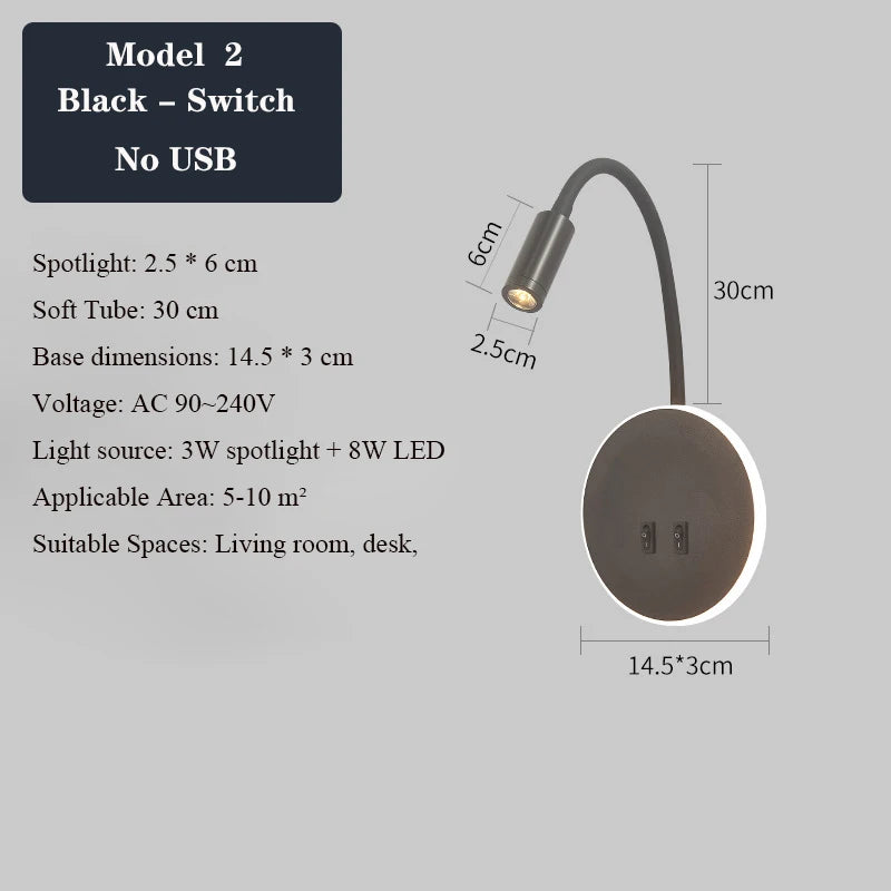 applique murale led réglable avec ports usb design moderne - vue 9 sur 22