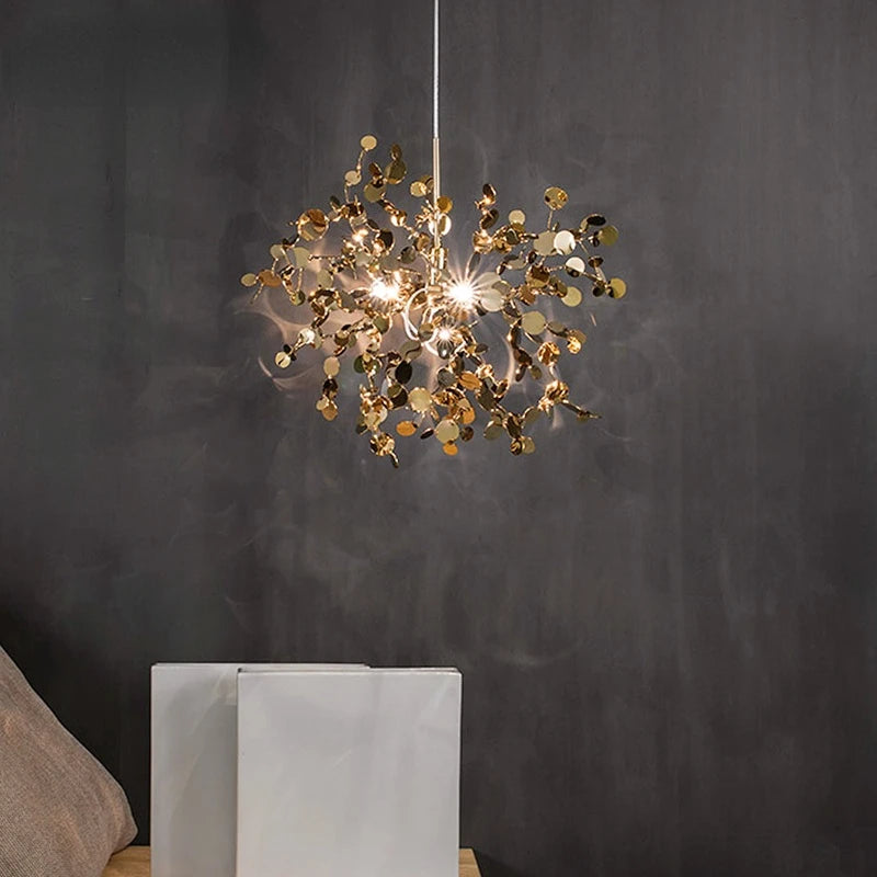 Lustre moderne en acier inoxydable feuille chromée nordique LED - vue 6 sur 14