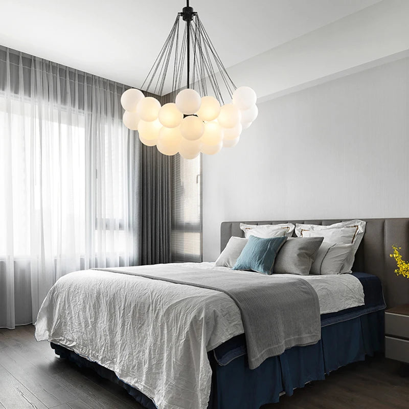 lustre moderne en verre avec boules led pour décoration