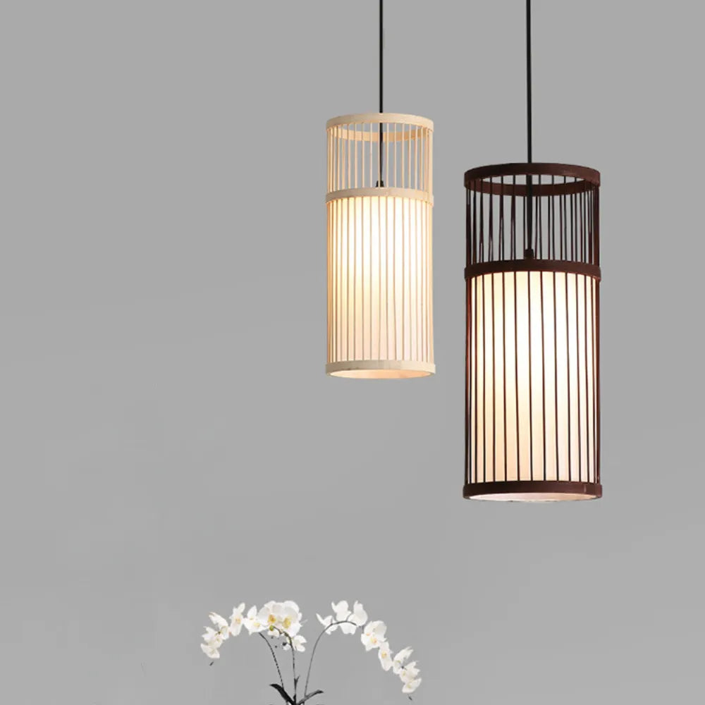 lustre bambou tissé main rotin osier - vue 4 sur 8