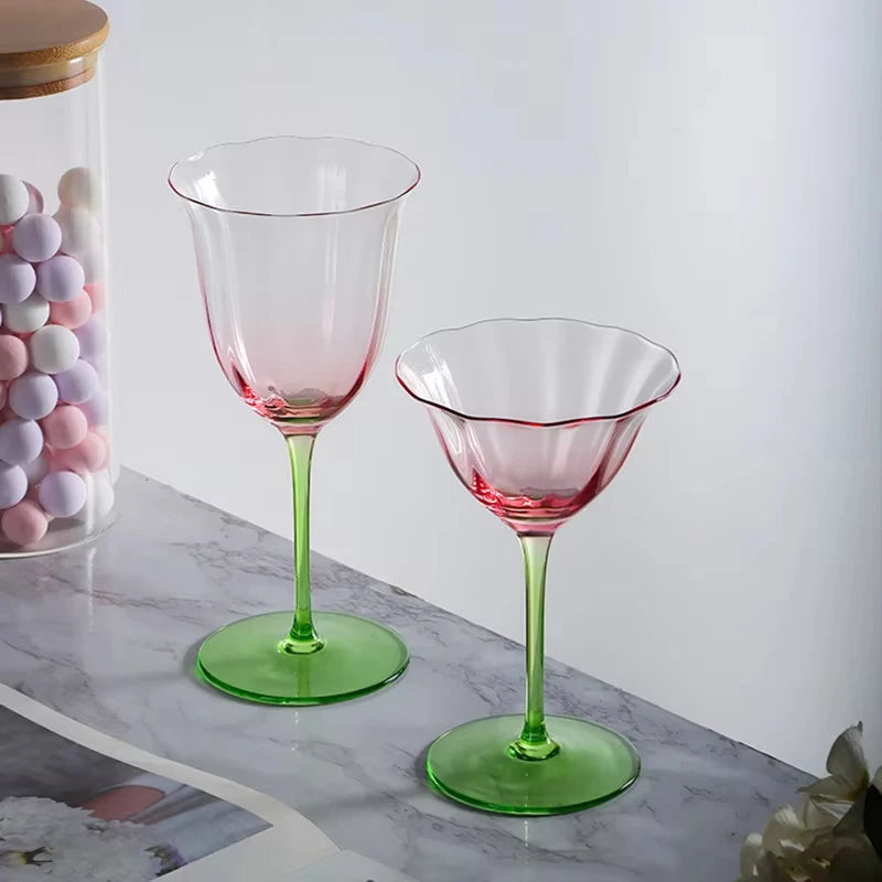 Verres à vin cristal rétro motifs floraux rayures - vue 2 sur 7
