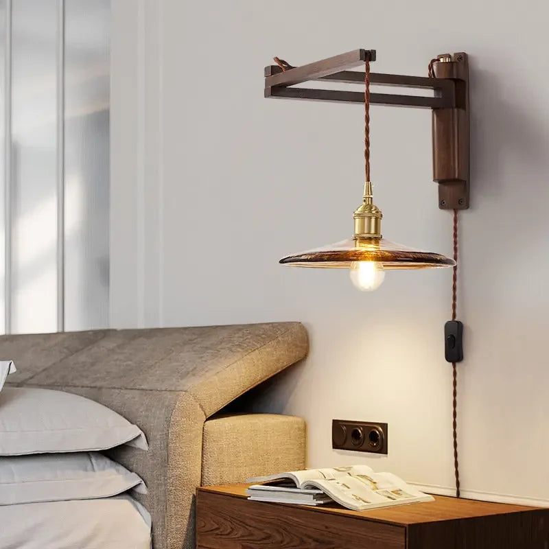 lampe moderne en bois de noyer avec lumière led décorative - vue 3 sur 21
