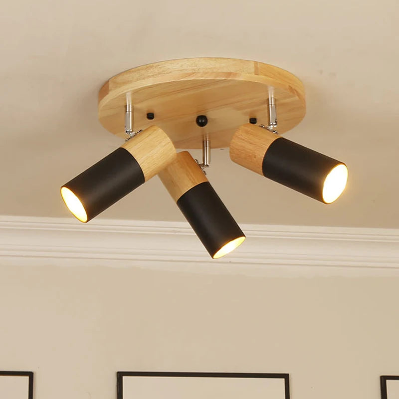plafonnier nordique en bois à led rotatif multi-têtes décoratif - vue 5 sur 10
