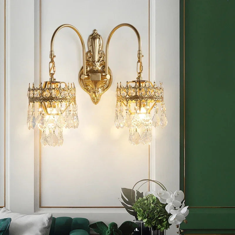 applique murale vintage luxe en cristal doré à deux lumières - vue 4 sur 6
