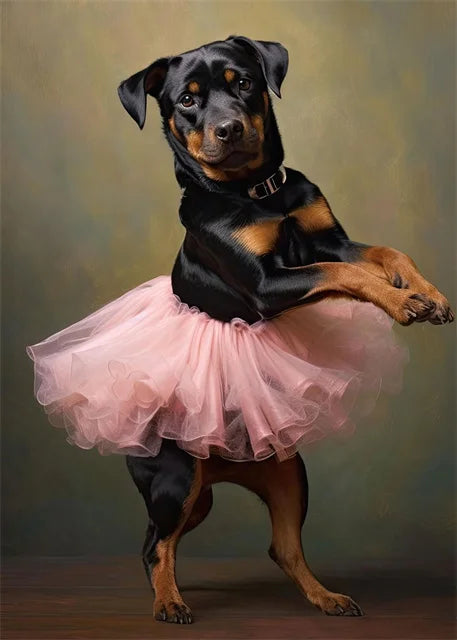 portraits de ballerine de chien art abstrait mural kawaii