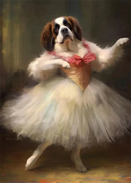 portraits de ballerine de chien art abstrait mural kawaii