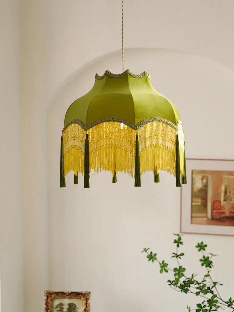 lustre vintage à pampilles en tissu pour décoration intérieure