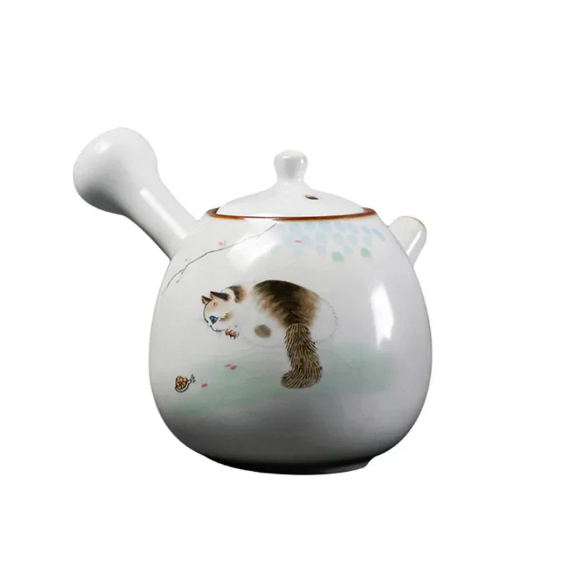 Théière ru kiln artisanale motif chat poignée latérale - vue 7 sur 7
