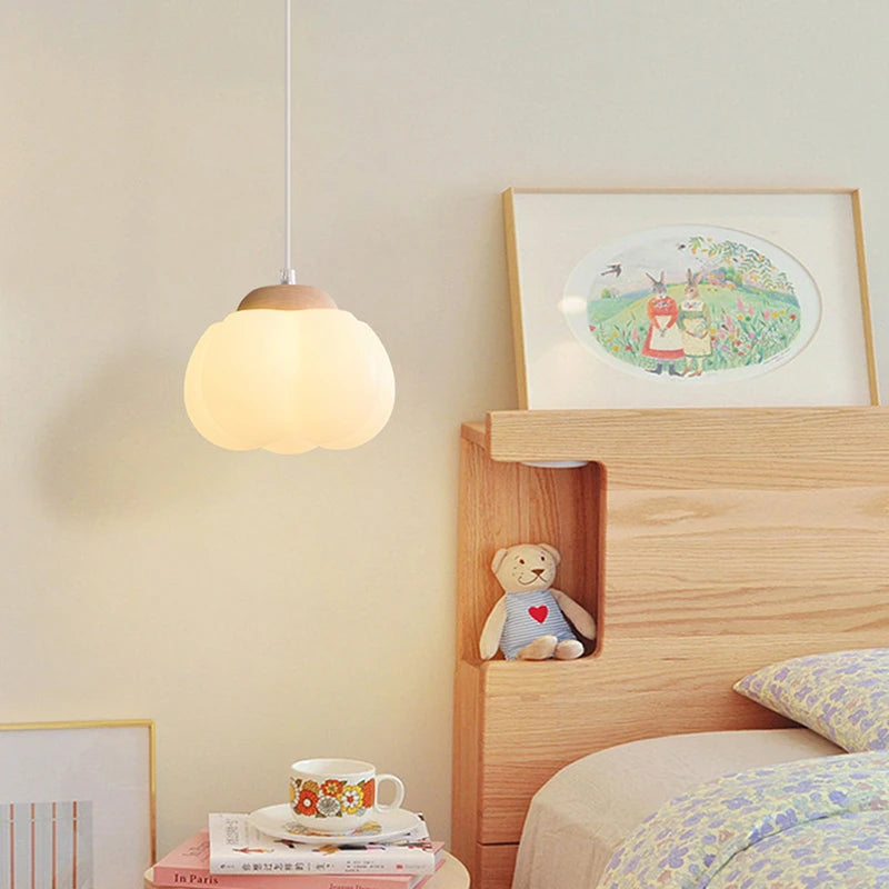 suspension moderne en bois naturel lustre en forme de coton - vue 6 sur 11