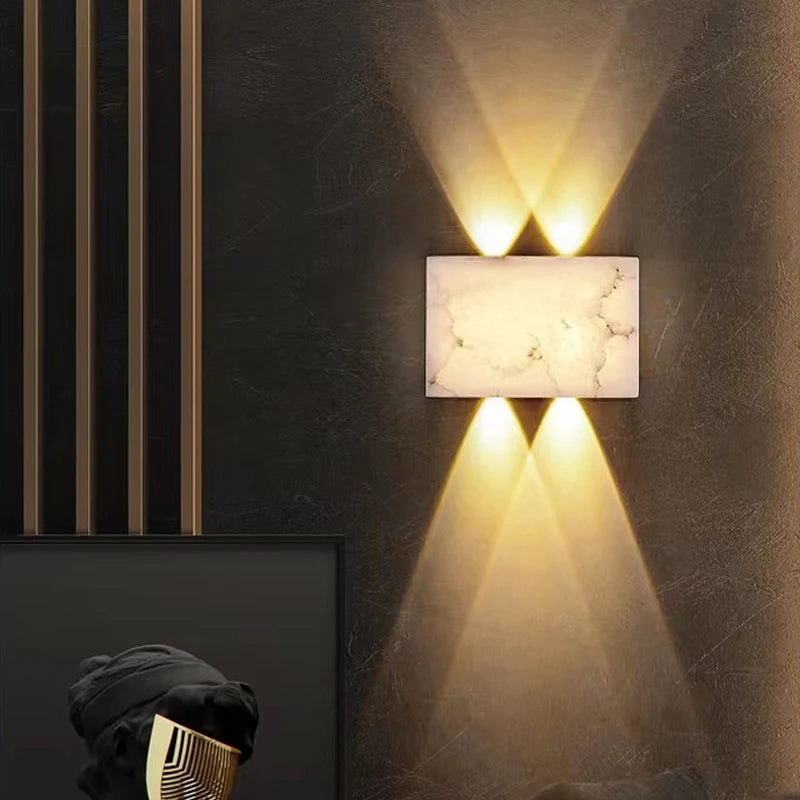 applique murale led moderne en marbre naturel et cuivre