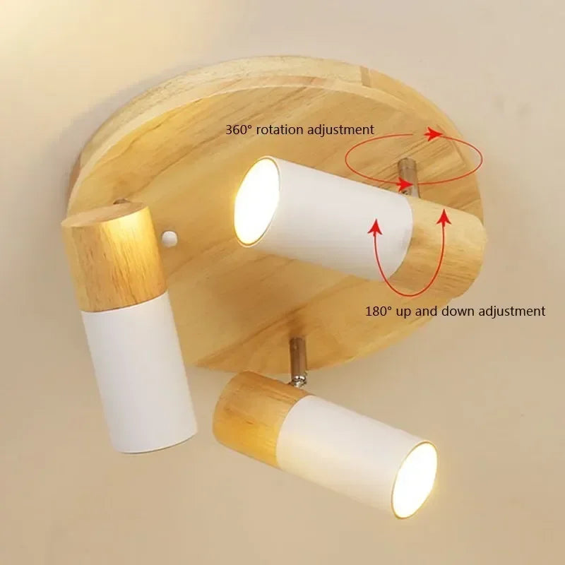 plafonnier nordique en bois à led rotatif multi-têtes décoratif - vue 6 sur 10