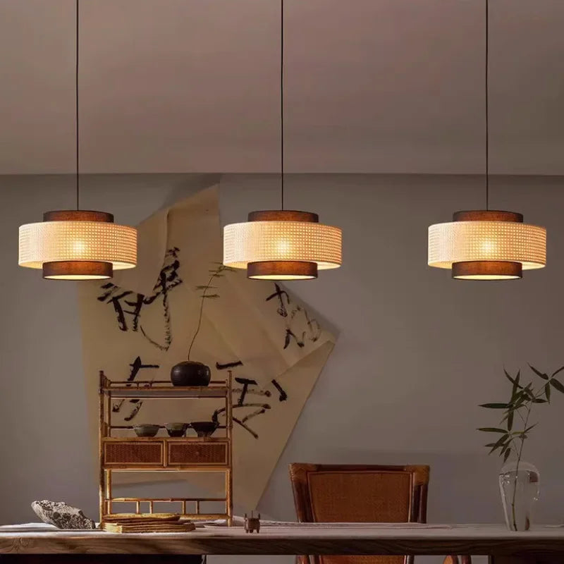 Suspension design à cannage en bambou rotin LED déco - vue 6 sur 10