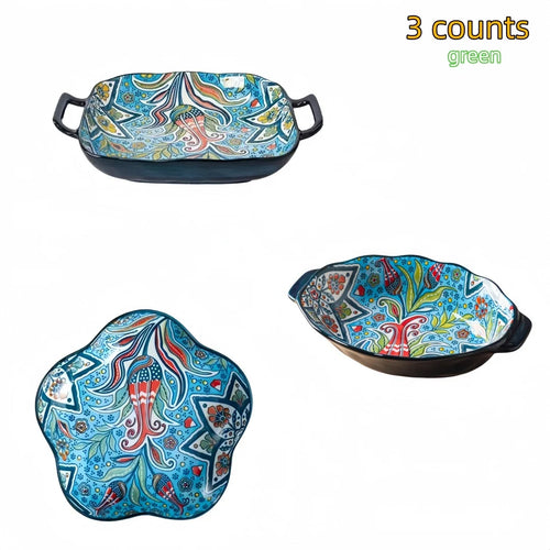 assiette poisson ceramique boheme double anse service cuisson