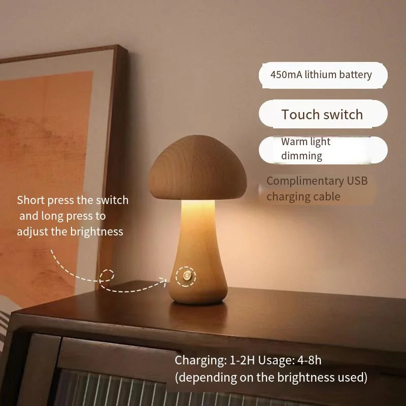 Lampe LED Veilleuse Tactile en forme de champignon en bois - vue 6 sur 13