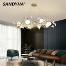 SANDYHA Moderne Fleur Branche Lustre Surround Boule De Verre Anneau Suspension Lumière Led pour Salon Salle À Manger Chambre Lustre Salon