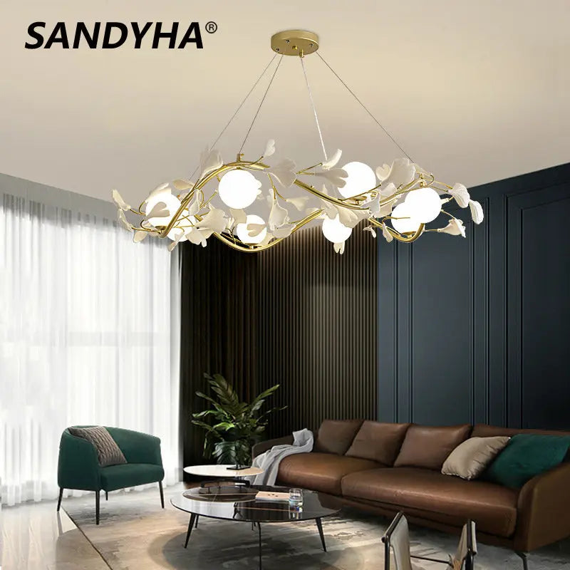 SANDYHA Moderne Fleur Branche Lustre Surround Boule De Verre Anneau Suspension Lumière Led pour Salon Salle À Manger Chambre Lustre Salon - vue 4 sur 8